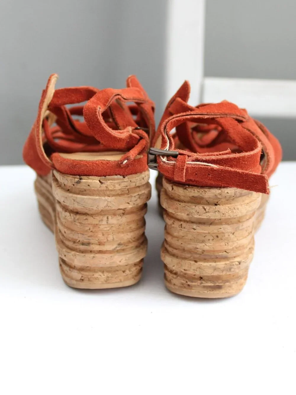 Free People Suede Lace-Up Sandals Platform Wedge in Rust Orange Size 37 / 7 US